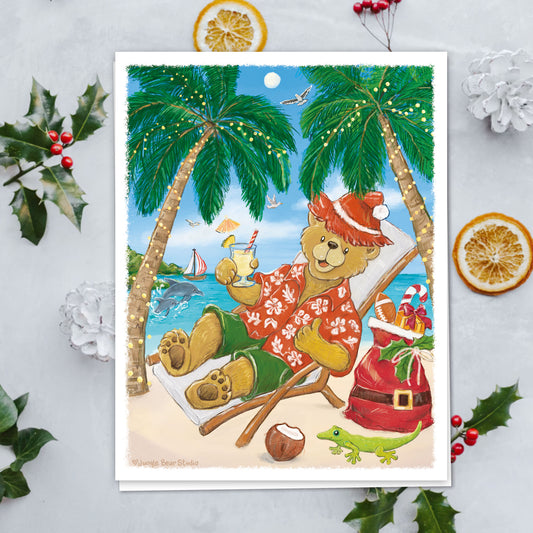 Tropical Santa Holidays Card