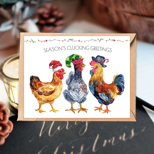 Season's Clucking Greetings Chickens Holiday Card